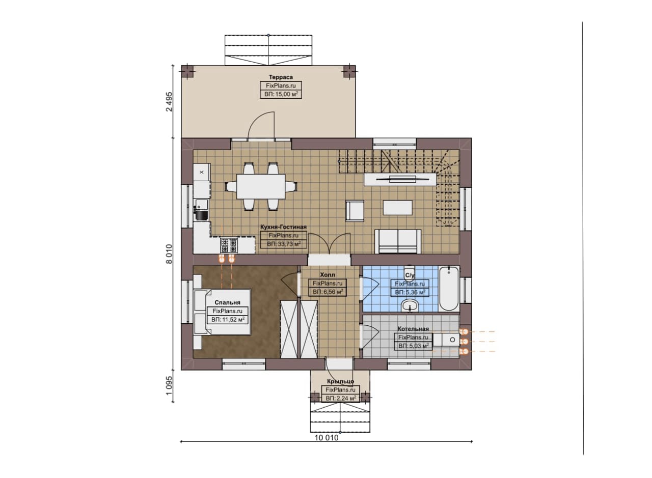Планировка Одноэтажный дом с мансардой  F-4796