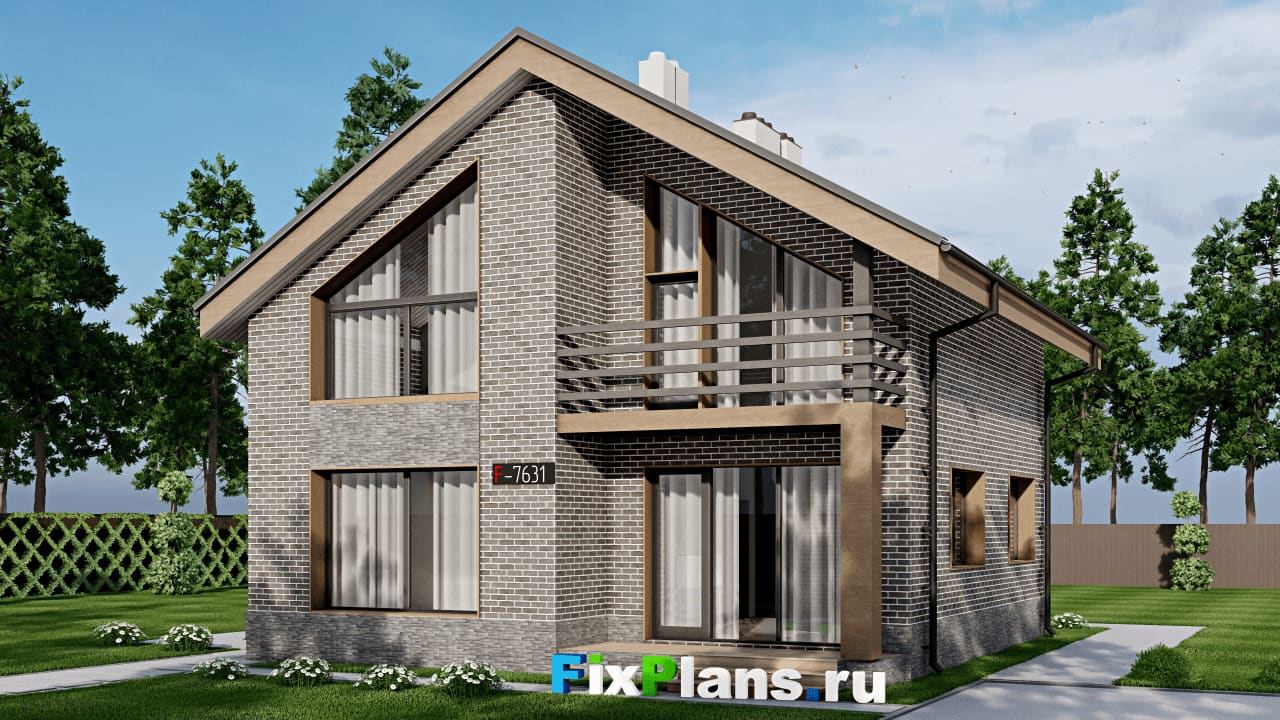 Одноэтажный дом с мансардой  F-7631 — фасад