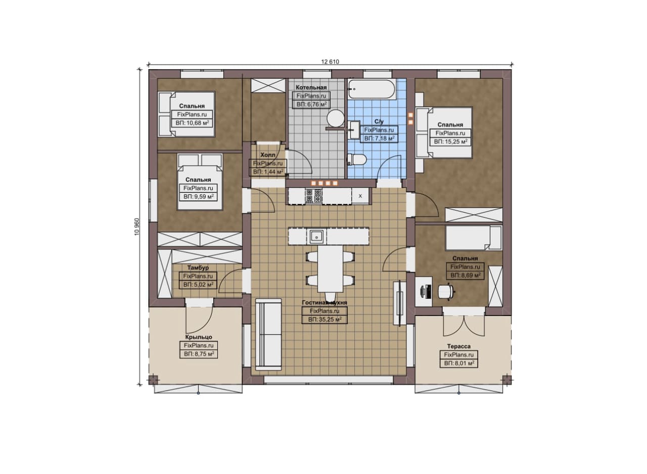 Планировка Одноэтажный дом F-10115