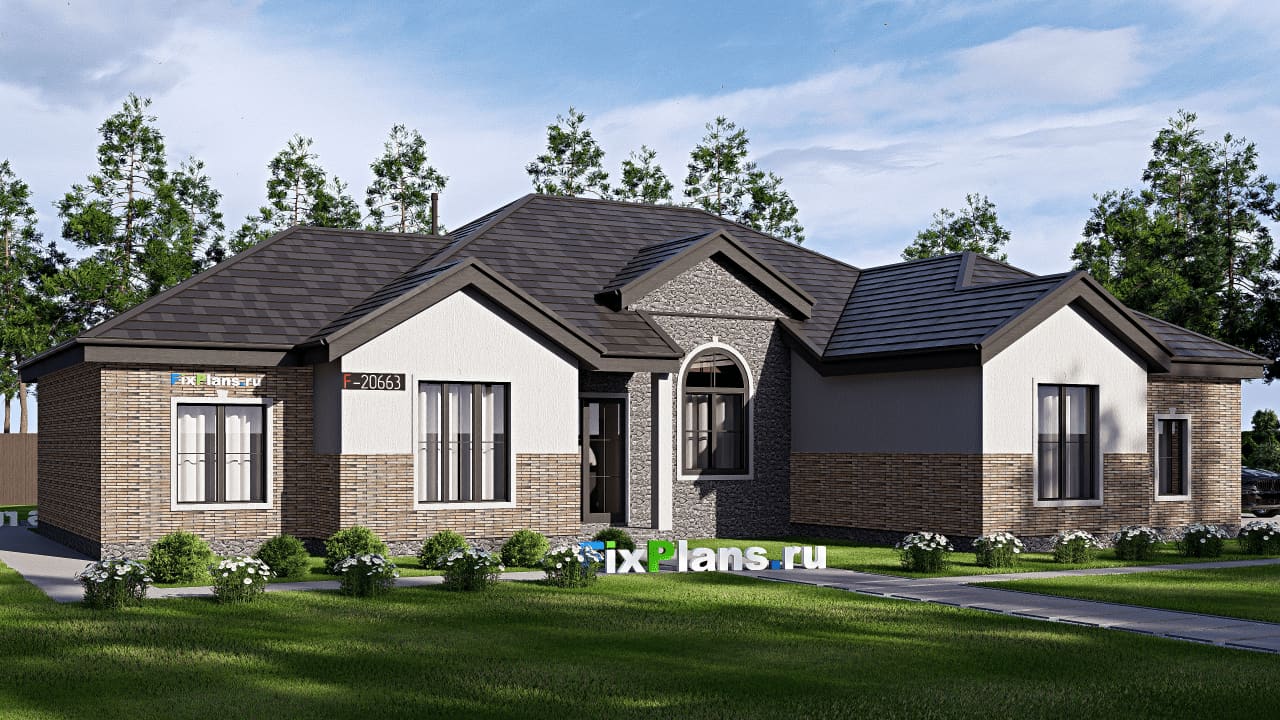 Одноэтажный дом F-20663 — фасад