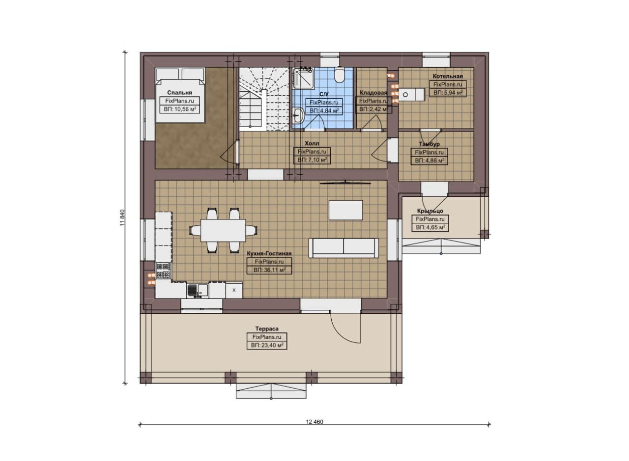 Планировка Одноэтажный дом с мансардой  F-18953