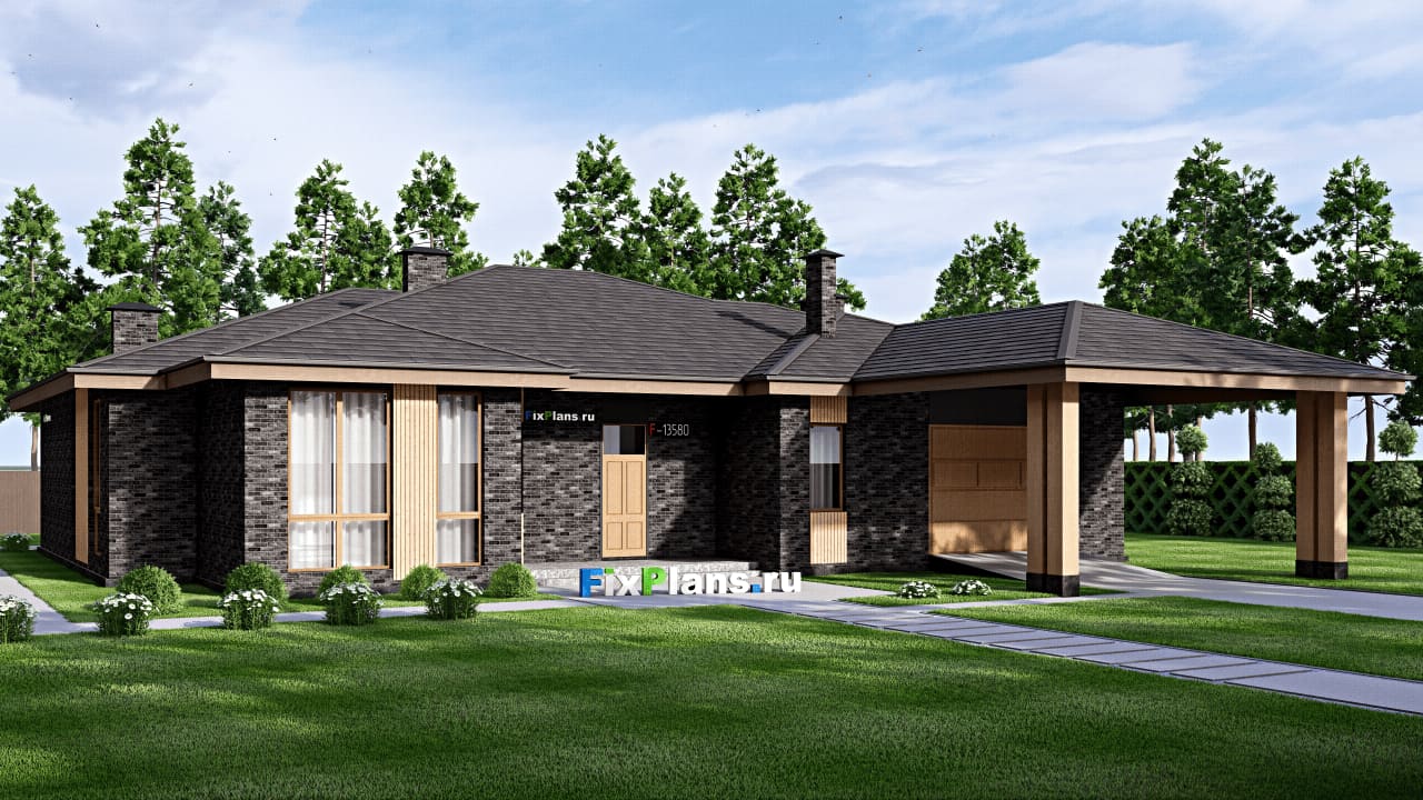 Одноэтажный дом F-13580 — фасад