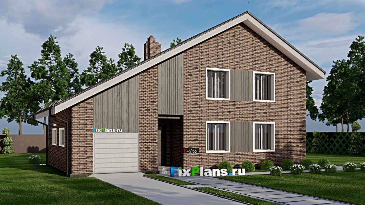 Одноэтажный дом с мансардой  F-5165 — фасад